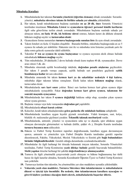 28. Spor Şenlikleri Oyun Kuralları